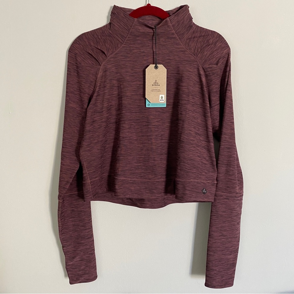 NWT Prana Zandra Funnel Neck Crop Long Sleeve Raisin Heather Pullover Size Small